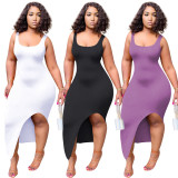 Women's solid color slit sexy dress HH8915