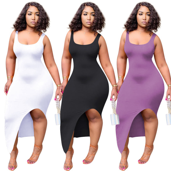 Women's solid color slit sexy dress HH8915