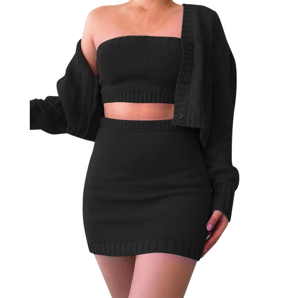 Sexy sweater cardigan short skirt three-piece suit ZC3481