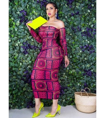 Sexy one-shoulder totem print dress YN9172