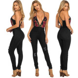Female Sexy V Neck Condole Belt Tight Jumpsuit JLX8912