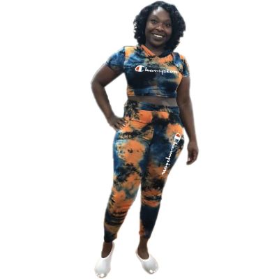 Fashion tie dyed letter embroidery casual two-piece suit ORY5093