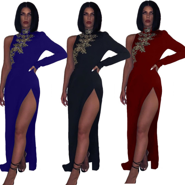 Sexy Embroidery Split Irregular Bodycon Long Dress QZ4096