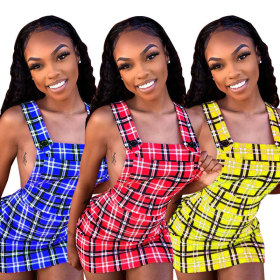 Wholesale Price Young Plaid Strappy Short Dress HHM6105