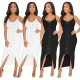Sexy Double Zipper Rivet Deco Spaghetti Strap Ladies Dress Q099