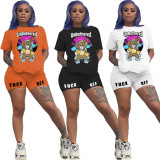 Animated alphabet printing solid color two-piece set CQ001