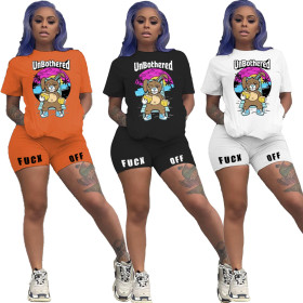 Animated alphabet printing solid color two-piece set CQ001
