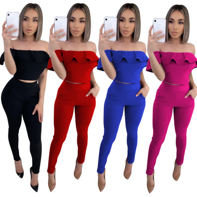 Sexy one-shoulder ruffle two-piece dress XZ3547