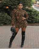 Leopard-back halter earmuff dress CY8518