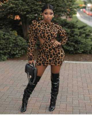 Leopard-back halter earmuff dress CY8518