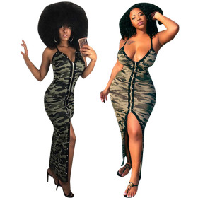 Hot Sell Camouflage Sexy Low-Cut Spaghetti Strap Dresses F8137