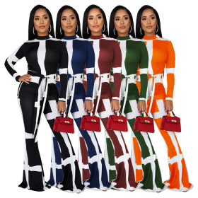 Striped Long Sleeve Flare Pants Set YLY006