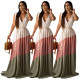 Hot Sell Deep V Collar Color Block Sleeveless Maxi Dress SDD9142