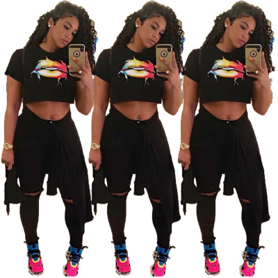 Casual Lip Pattern Summer Crop Top For Daily Wear CY1161