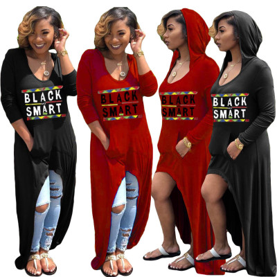 Fashion Letters Print Round Collar Hooded T-shirt Dress AMM8065