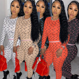 Sexy ladies printed cute pattern waist two-piece suit CL6070