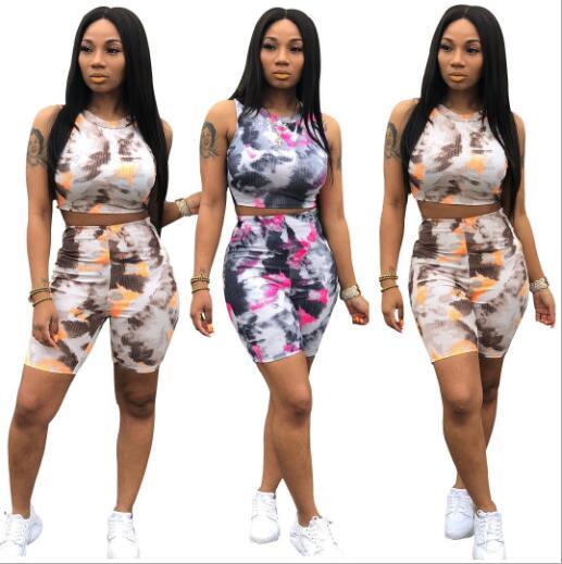 Fashion sexy tie-dye printed pants suit U7073
