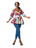 Fashion Floral Print Off Shoulder Tops LA3066