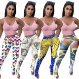 Casual Pattern Printed Split Pants F8296