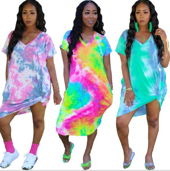 Tie-dye printed V-neck loose dress CQ020