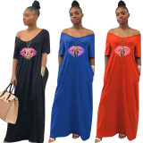 Wholesale Lips Printed Maxi Dress For Daily Wear SDD9108