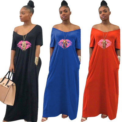 Wholesale Lips Printed Maxi Dress For Daily Wear SDD9108