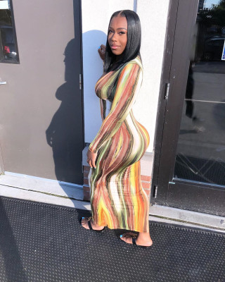 Digital printed long hip dress QLKG39