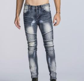Mens jeans retro zipper elastic stretch straight Slim Pajama trousers TX5033