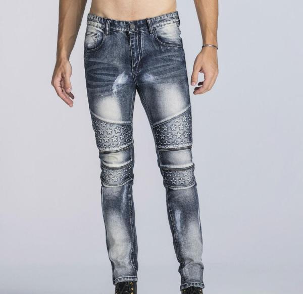 Mens jeans retro zipper elastic stretch straight Slim Pajama trousers TX5033
