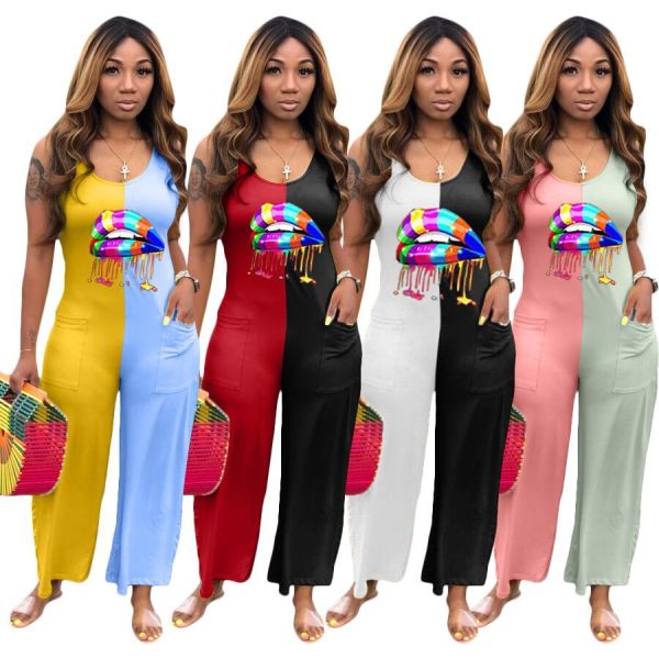 Sexy lips sleeveless wide-leg pants jumpsuit nightclub clothes XM1091