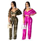 Leisure Summer Zebra-Stripe 2 Pieces Ladies Sets BS1075