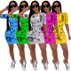 Cheap 5 Colors Newspaper Printed Short Sleeves Dress SDD9153