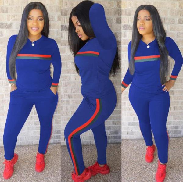 Long Sleeves Women Plus Size Set Blue H1050-1-2
