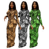 Online Sale Leopard Printed Mid Waist Belted Pencil Dress SMR9454