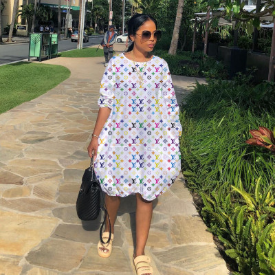 Street Style Leisure Printed Loose Fitting Midi Dress KZ052