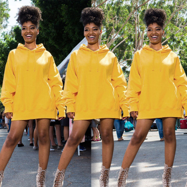 Trendy Solid Color Long Sleeves Leisure Hoodie Dress OMM1012