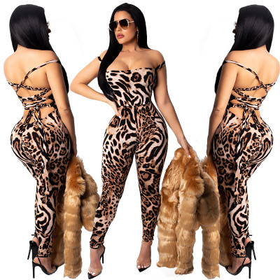 Newest Strapless Leopard Print Bandage Jumpsuit XZ2085