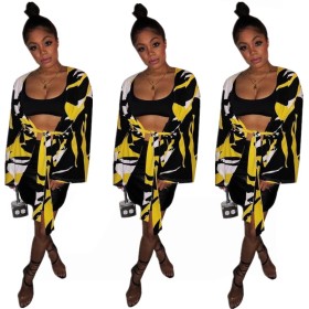 Hot Sale Color Patchwork Batwing Sleeve Coat With Belt Leisure E8117
