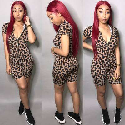 Wholesale Price Printing Hooded Short Jumpsuit HM5149