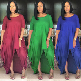 Women Irregular Loose Solid Color Leisure Pleated Dress CX017