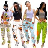 Casual Cartoon Printed High Waist Drawstring Trousers KZ172