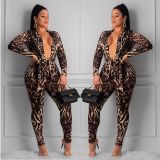 Euramerican Printing Deep V Collar Skinny Jumpsuit MDF5089