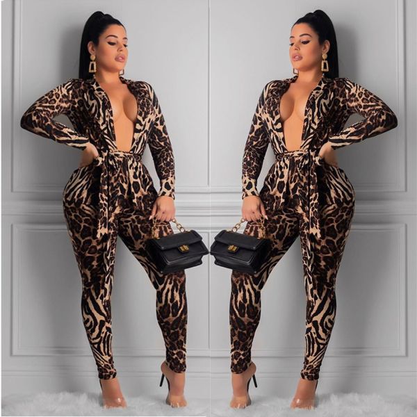 Euramerican Printing Deep V Collar Skinny Jumpsuit MDF5089