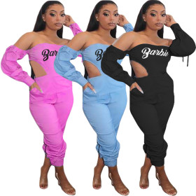 Urban fashion casual letters Zipper jumpsuit TH3438