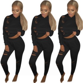 Hollow Out Sport Suit Long Sleeve Hoodie Skinny Pants E8162