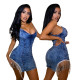 Fashion suspenders denim backpack hip mid-length slim denim skirt JLX6037