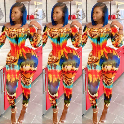 Sexy one-neck slim print one-piece nightclub clothes K2026