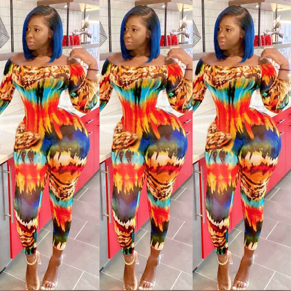 Sexy one-neck slim print one-piece nightclub clothes K2026
