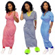 Casual V Collar Striped Bodycon Half Sleeves Long Dress SY8381