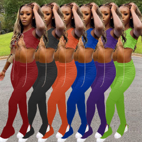 Women's solid color hip-lifting metal chain strap fold split 6-color micro horn suit ALS205